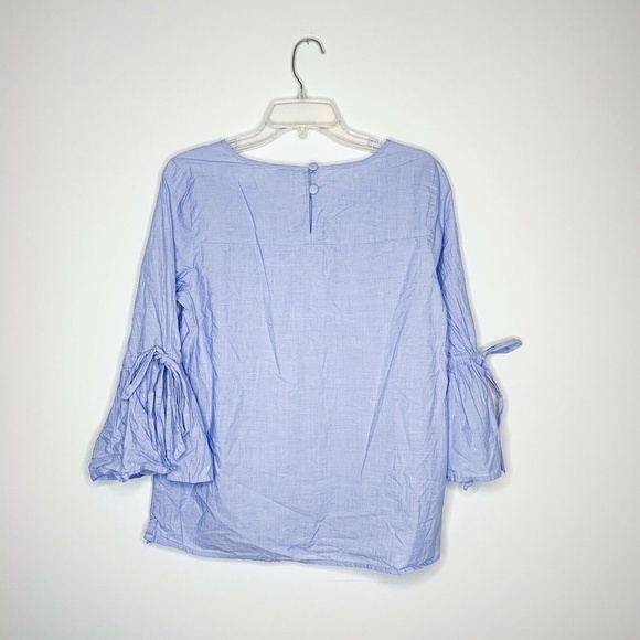 J.Crew Factory Top Women Medium Light Blue Bell Sleeve Ties Round Neck - Picture 3 of 6